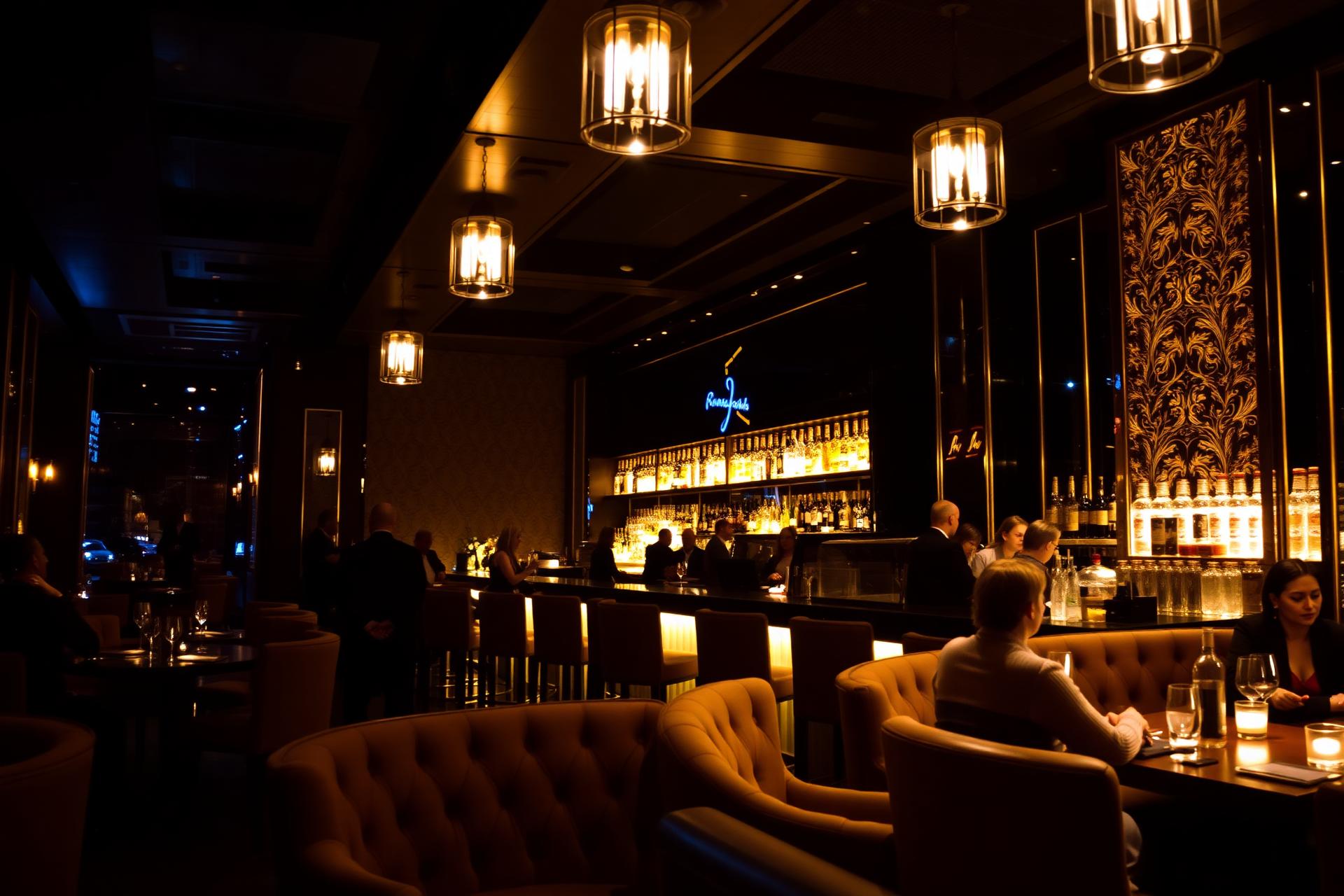 South Side Touché luxury lounge interior with warm gold lighting